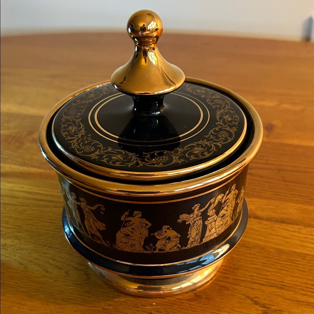 Elegant Black and Gold Decorative Jar